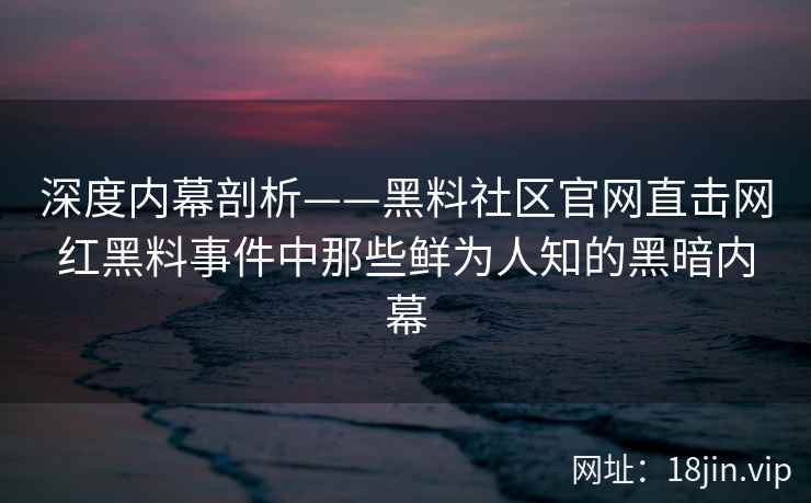 深度内幕剖析——黑料社区官网直击网红黑料事件中那些鲜为人知的黑暗内幕